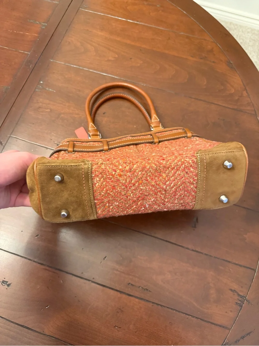 Coach Red Tweed and Brown Leather Top-Handle Satchel - Picture 7 of 15